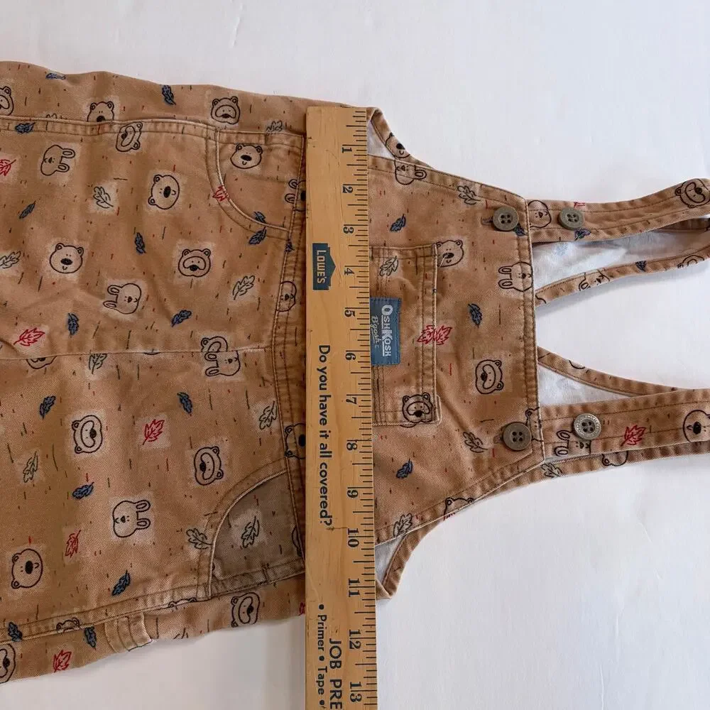 Vintage 2000s Oshkosh Overalls Woodland Forest Animals Leafs Tan Print 24 Months